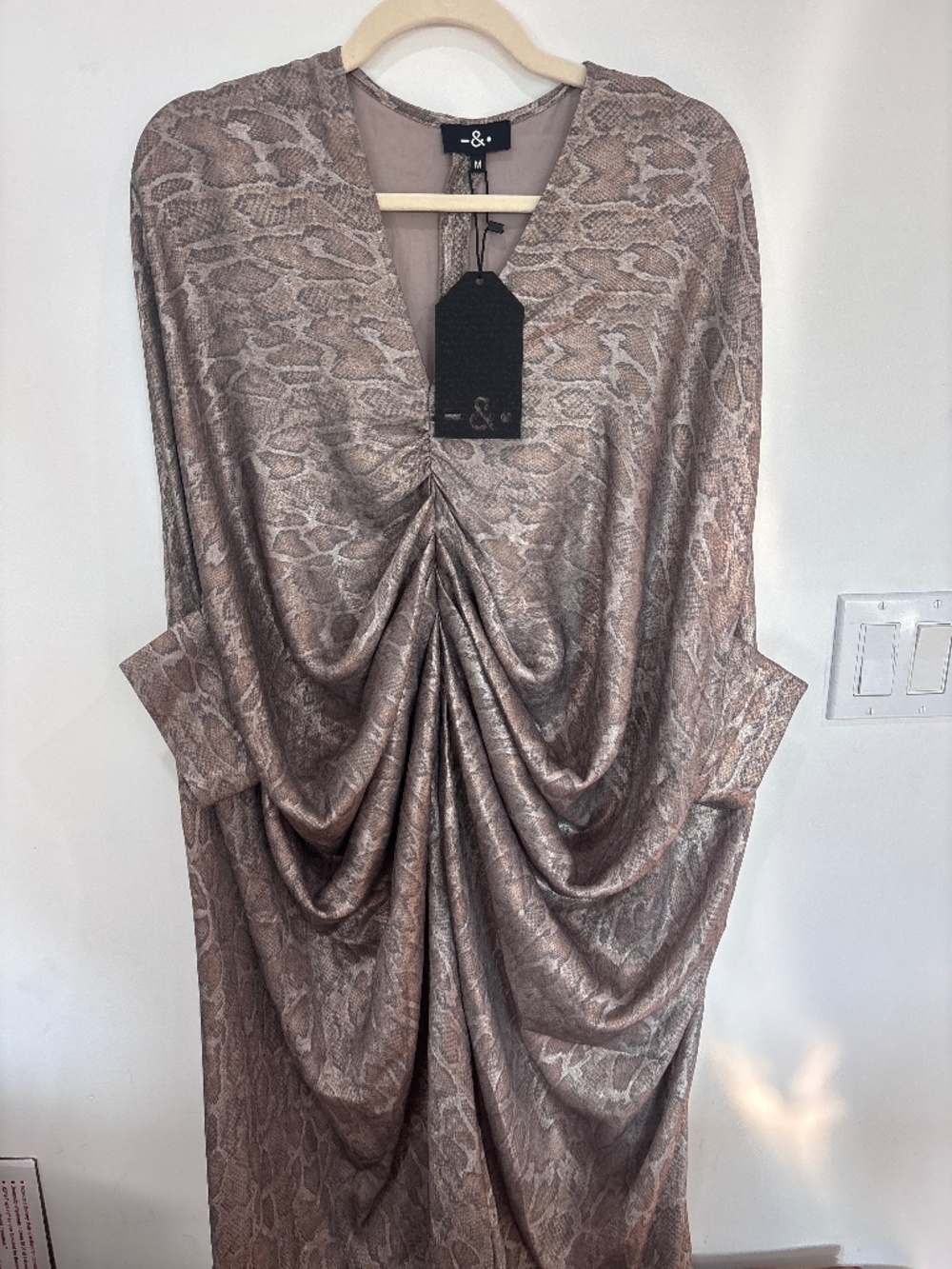 & Other Stories Taupe Snake-Print Draped Mini Dress